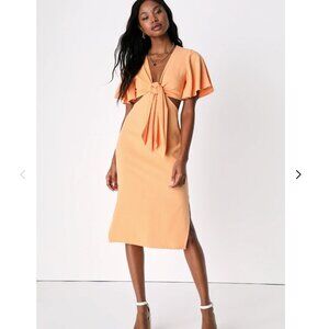 Lulus Summer Journey Light Orange Tie-Front Cutout Midi Dress